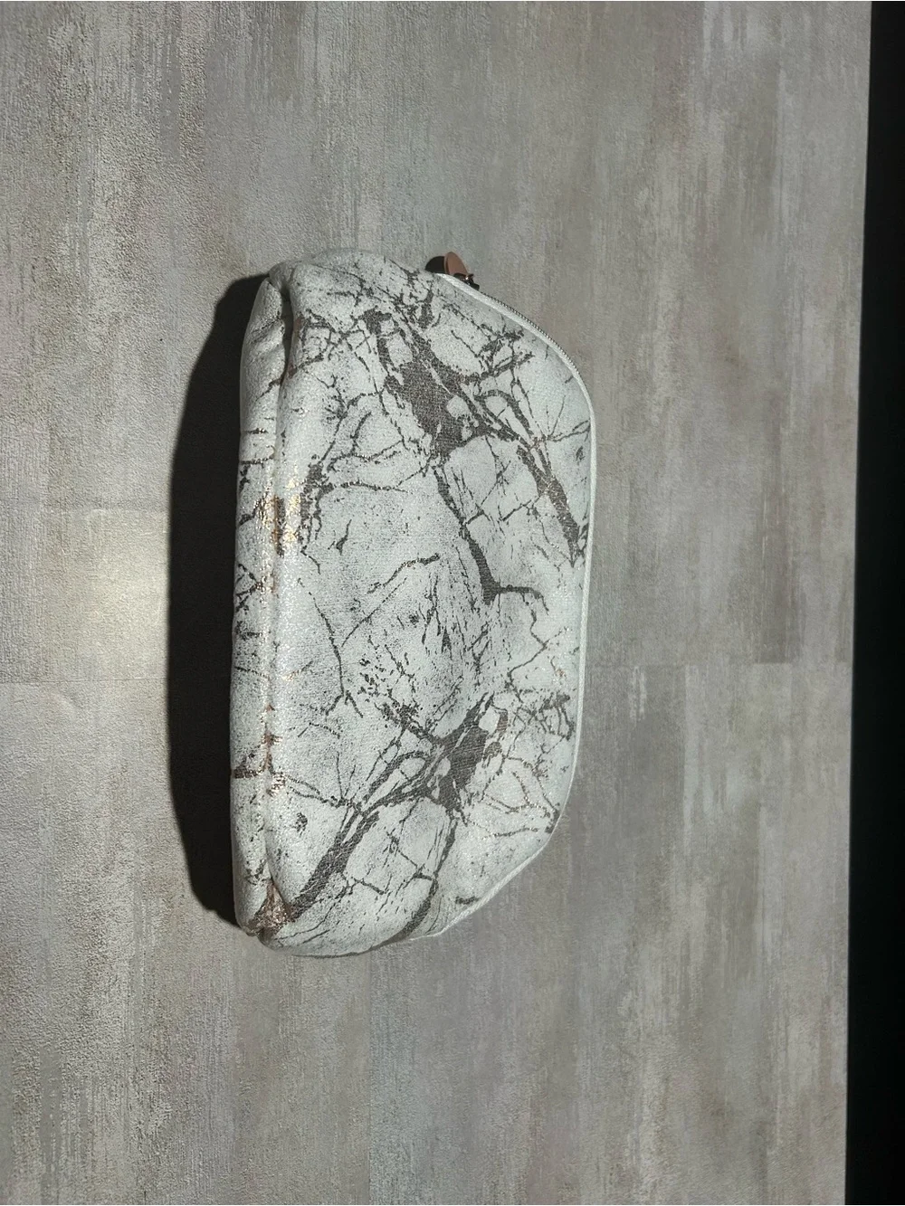 Metallic Marble-Print Cosmetic Pouch - White and Rose Gold